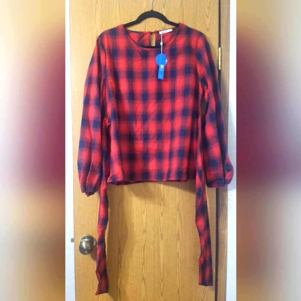 NWT Cupshe Plaid Red and Black Women's Top Size Large